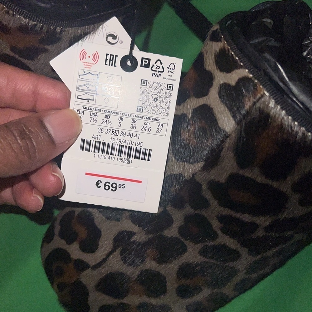 NWT Zara 100% Cow Fur Skin/ 90% Goat Leather Animal Print Mules size 38 - Picture 9 of 13
